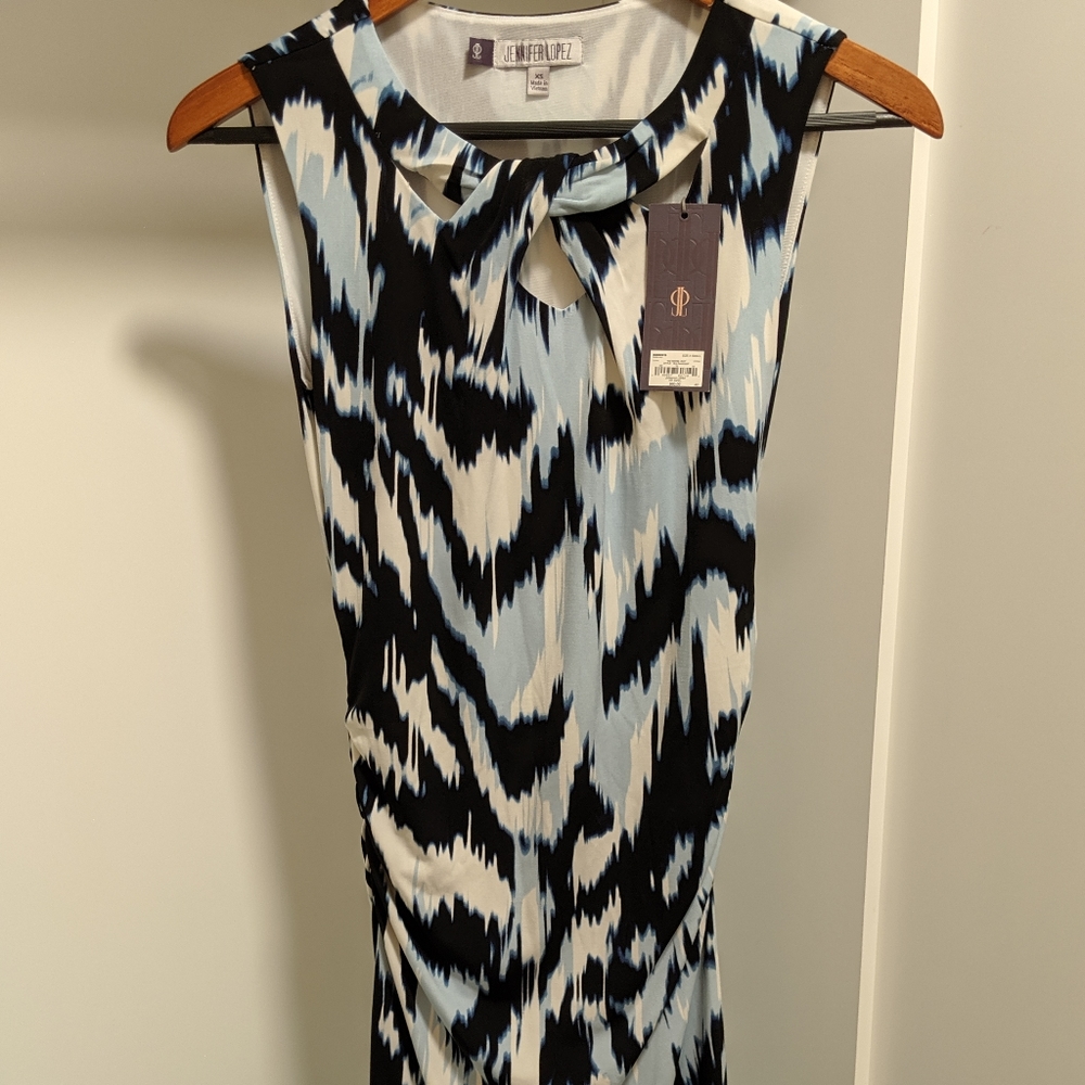 Jennifer Lopez blue and black midi dress